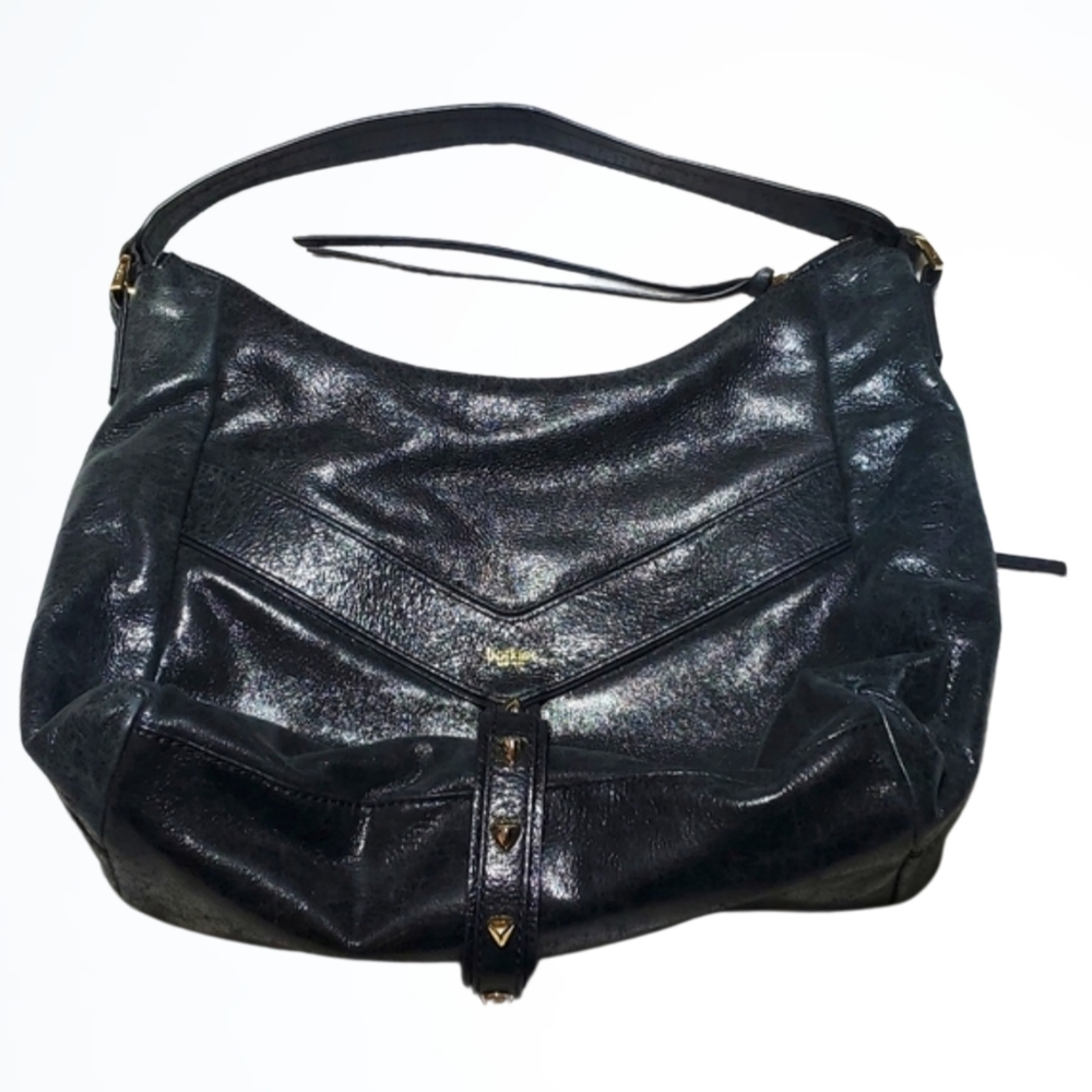 Botkier Black Metallic Leather Hobo Satchel Bag